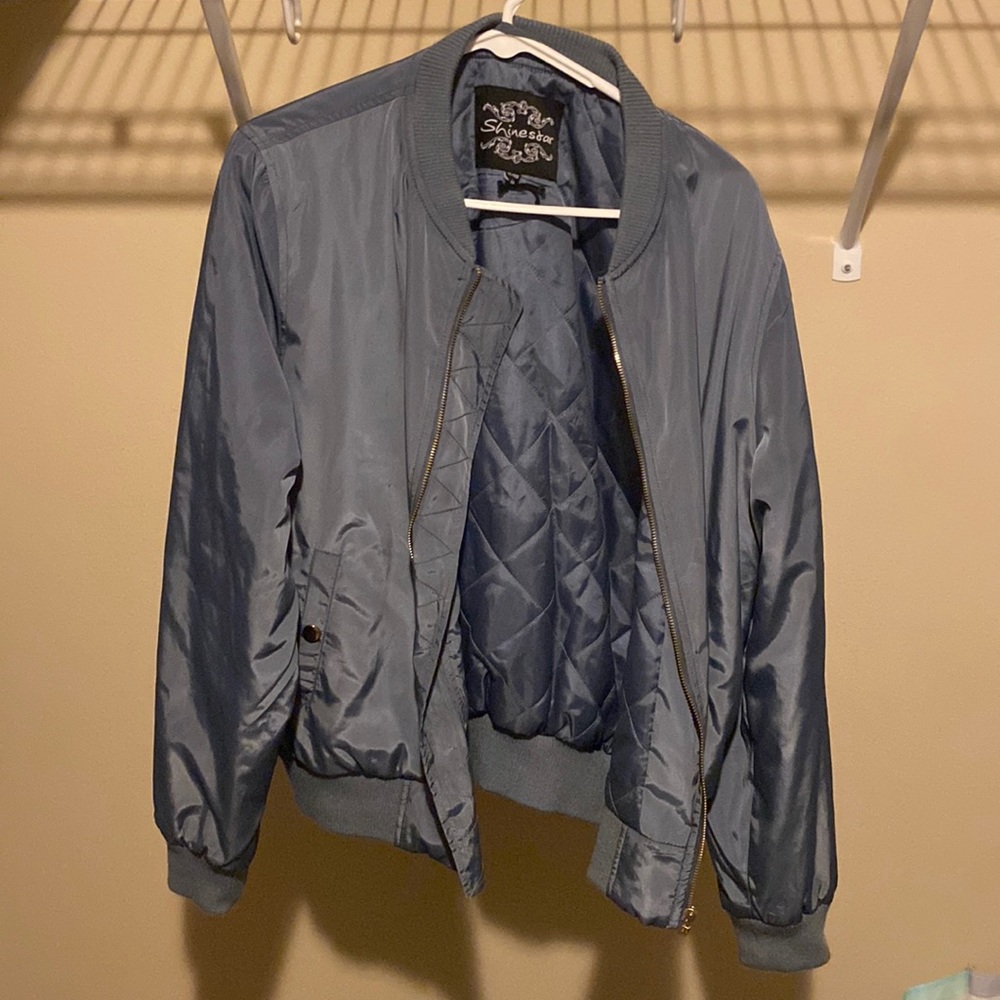 light blue bomber jacket
